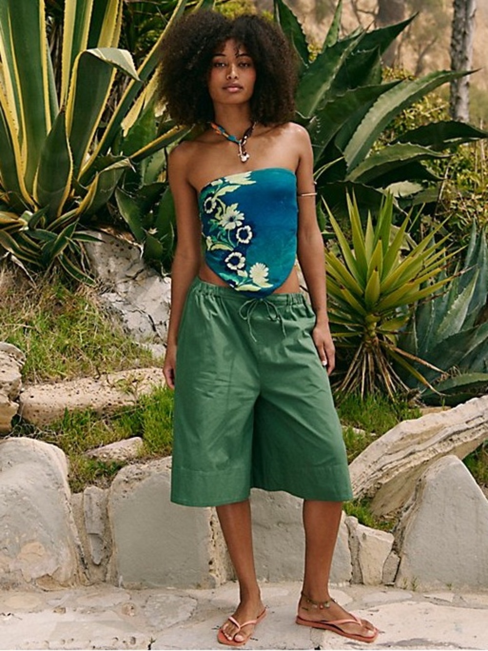 Free People Free-est 100% Cotton Menorca Slouchy Capris / Shorts, Green – M - Picture 1 of 8